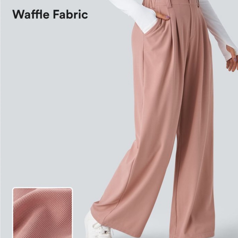 Pink Wide Leg Waffle Texture Pants